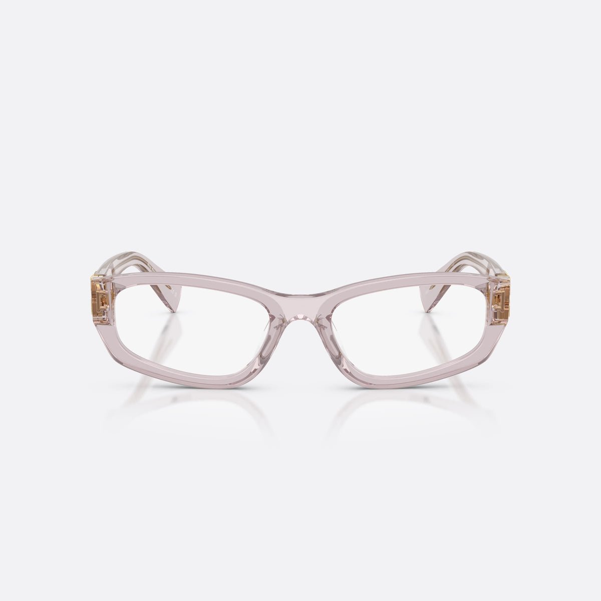 Miu Miu MU 04YV 12W1O1 eyeglasses, violet irregular frame for women, plain integrated bridge, brand lettering on temples, front view
