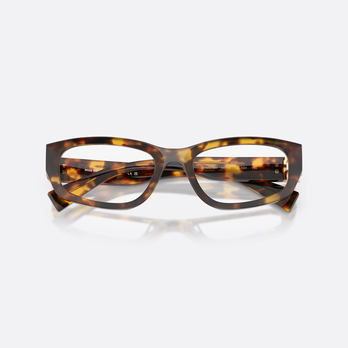 Rame ochelari de vedere Miu Miu MU 04YV 14L1O1, neregulat havana, pentru femei, punte simplă, integrată în față, ramă completă, cu brațele pliate