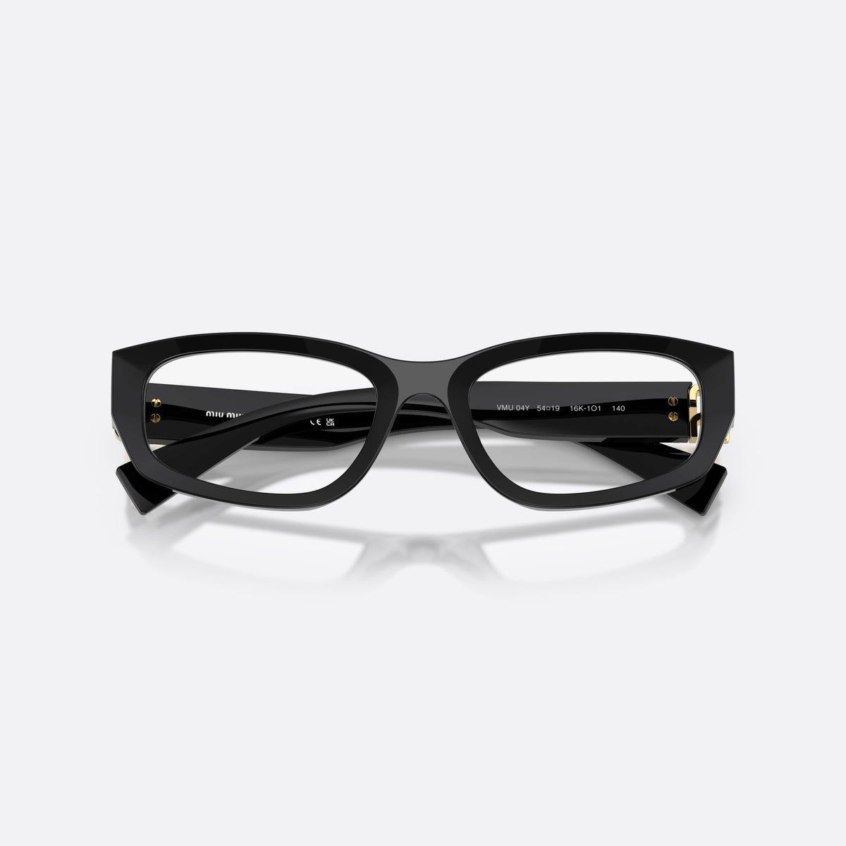 Rame ochelari de vedere Miu Miu MU 04YV 16K1O1, neregulat negru, pentru femei, punte simplă, integrată în ramă, brațe late, conice, cu brațele pliate
