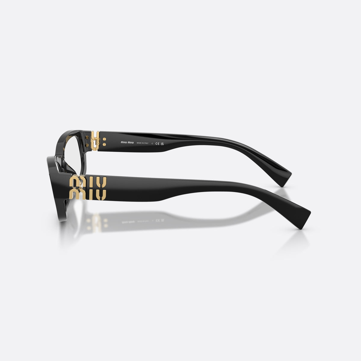 Rame ochelari de vedere Miu Miu MU 04YV 16K1O1, neregulat negru, pentru femei, punte simplă, integrată în ramă, brațe late, conice, vedere laterală