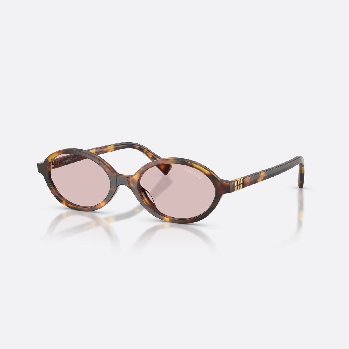 Miu Miu MU 04ZS 14L4I0 sunglasses, havana oval frame for women, keyhole bridge, brand logo plaque on temple