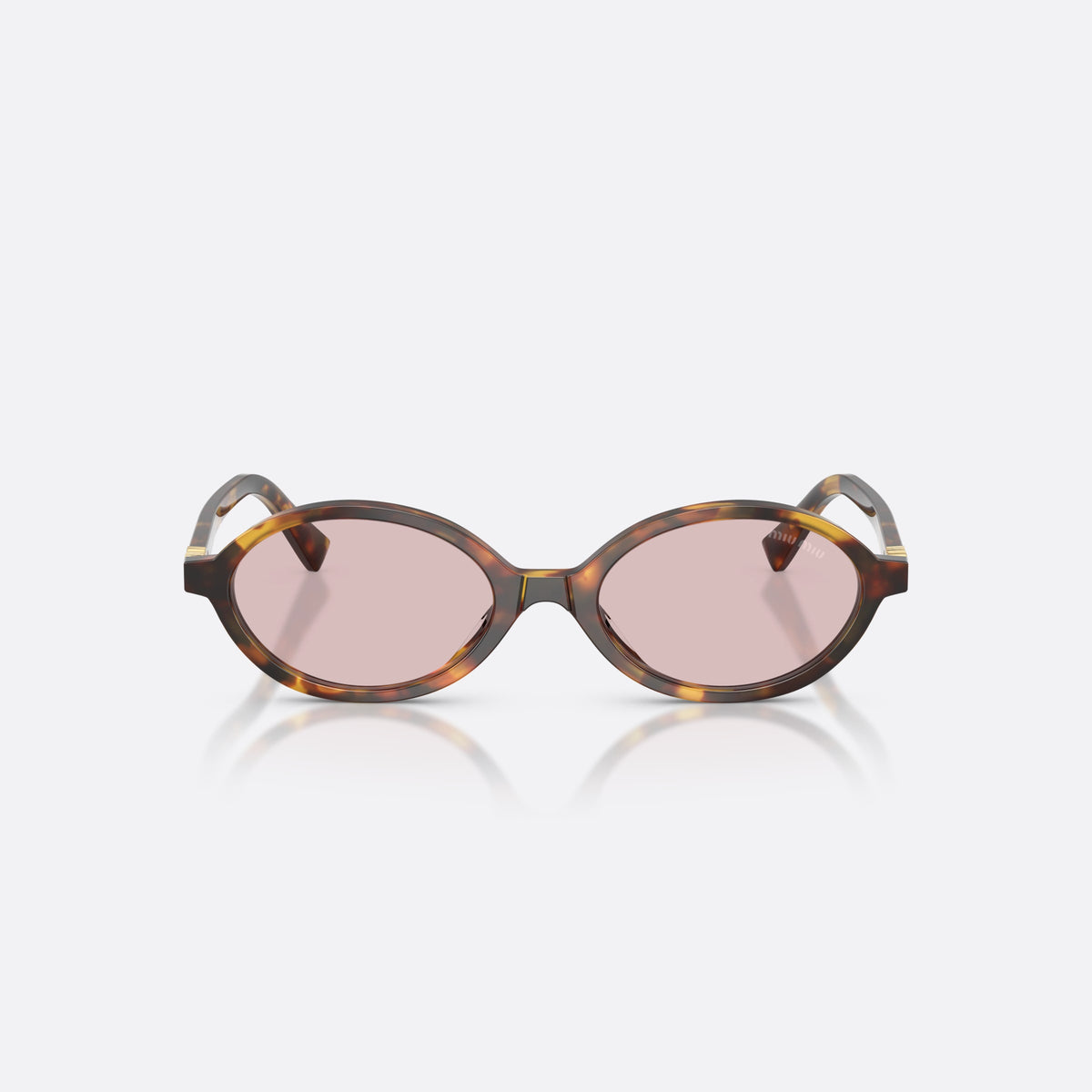 Miu Miu MU 04ZS 14L4I0 sunglasses, havana oval frame for women, keyhole bridge, brand logo plaque on temple, front view
