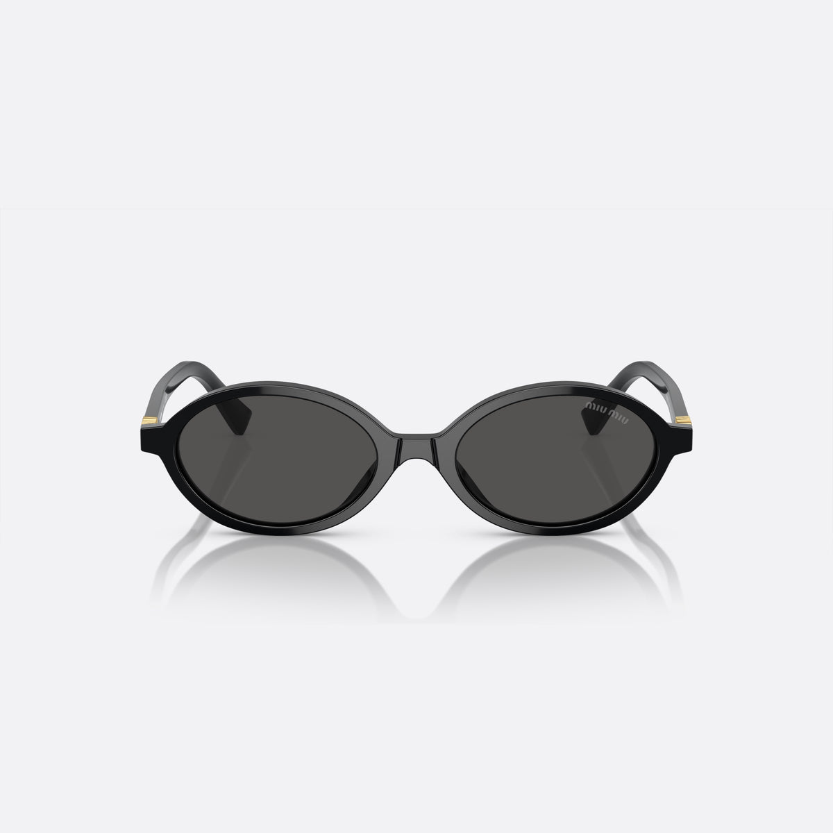 Ochelari de soare Miu Miu MU 04ZS 1AB-5S0 C, ovali negru, pentru femei, punte integrată simplă, literele brandului pe brațe, vedere din față