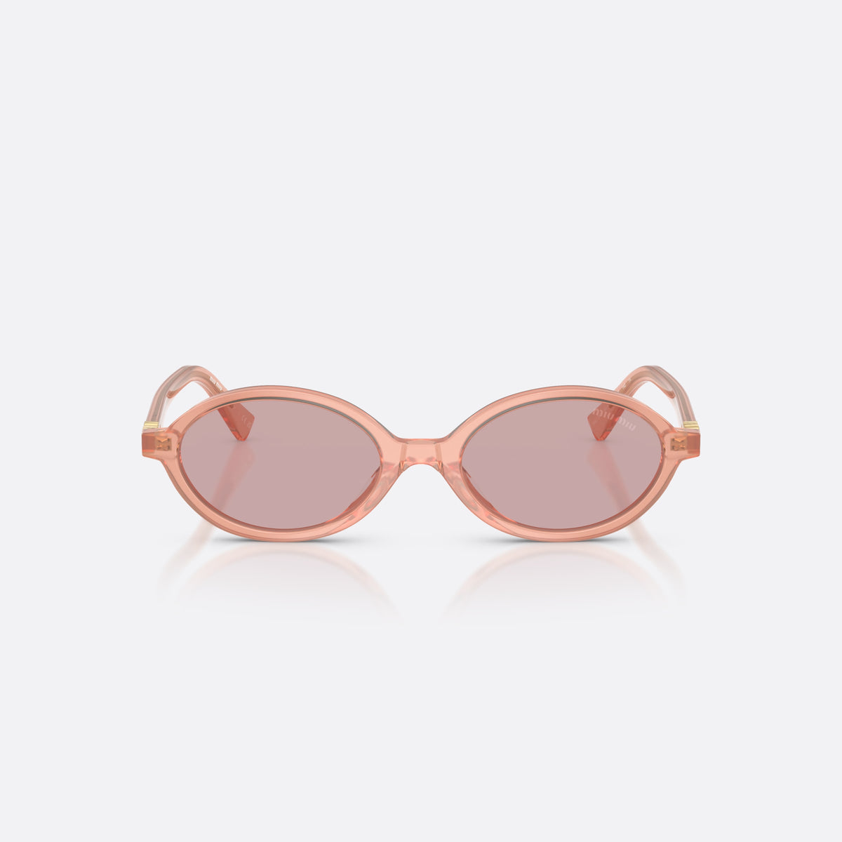 Ochelari de soare Miu Miu MU 04ZS 20I60V, ovali roz, pentru femei, punte simplă integrată, placă cu logoul brandului pe braț, vedere din față