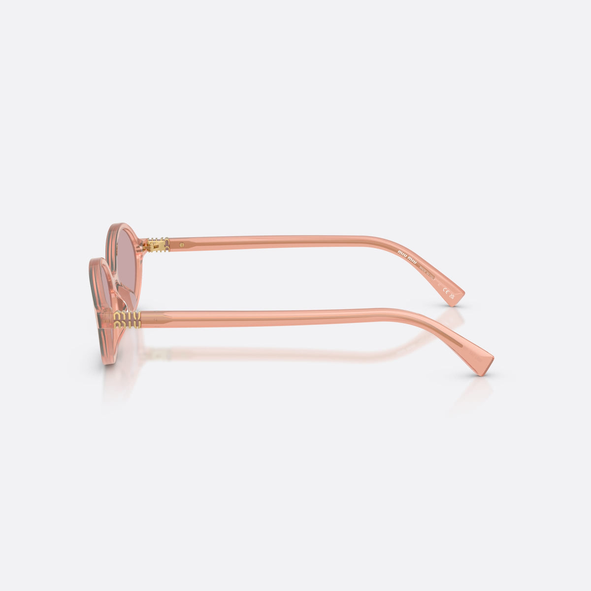 Ochelari de soare Miu Miu MU 04ZS 20I60V, ovali roz, pentru femei, punte simplă integrată, placă cu logoul brandului pe braț, vedere laterală