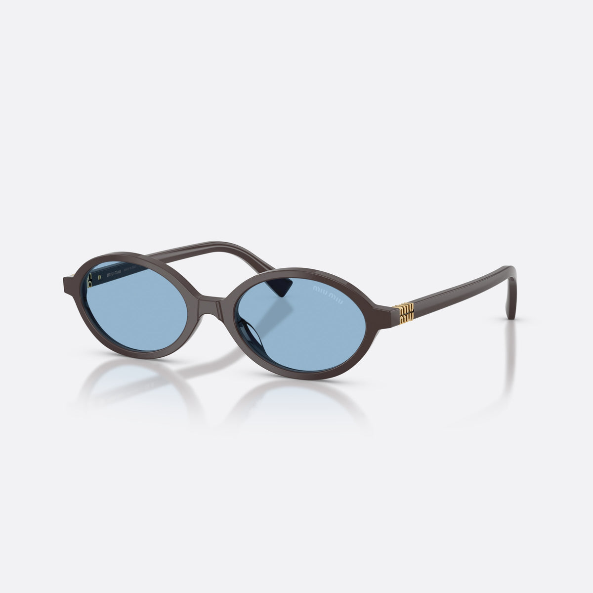 Miu Miu MU 04ZS 22C60O sunglasses, brown oval frame for women, plain integrated bridge, brand lettering on temple