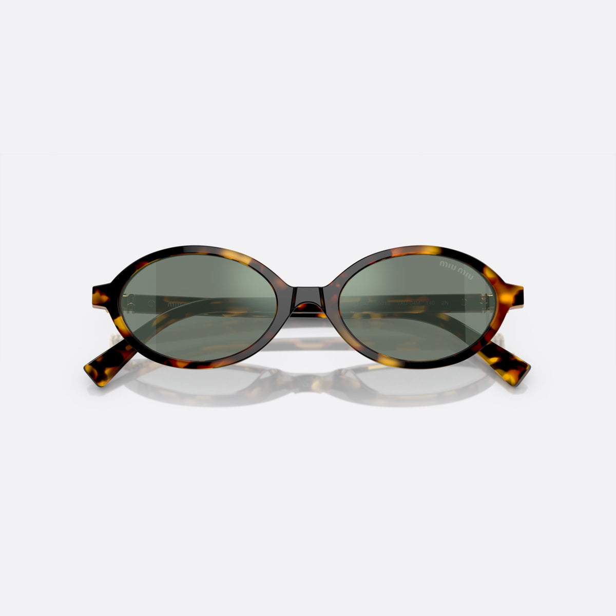 Miu Miu MU 04ZS VAU04M sunglasses, havana oval frame for women, plain integrated bridge, brand lettering on temples, folded