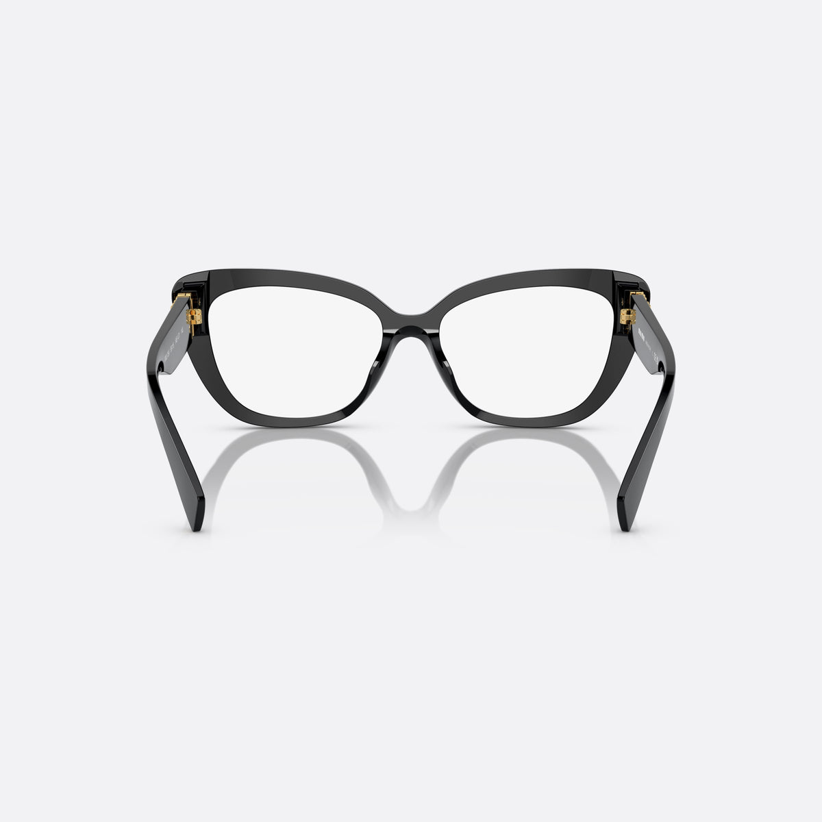 Miu Miu MU 05VV 1AB-1O1 E eyeglasses, black cat eye frame for women, plain bridge, brand lettering on temples, full-rim frame