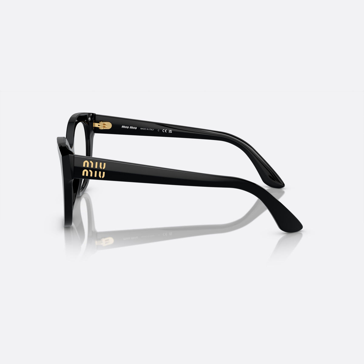 Miu Miu MU 05XV 1AB1O1 A eyeglasses, black square frame for women, plain combined bridge, brand lettering on temples