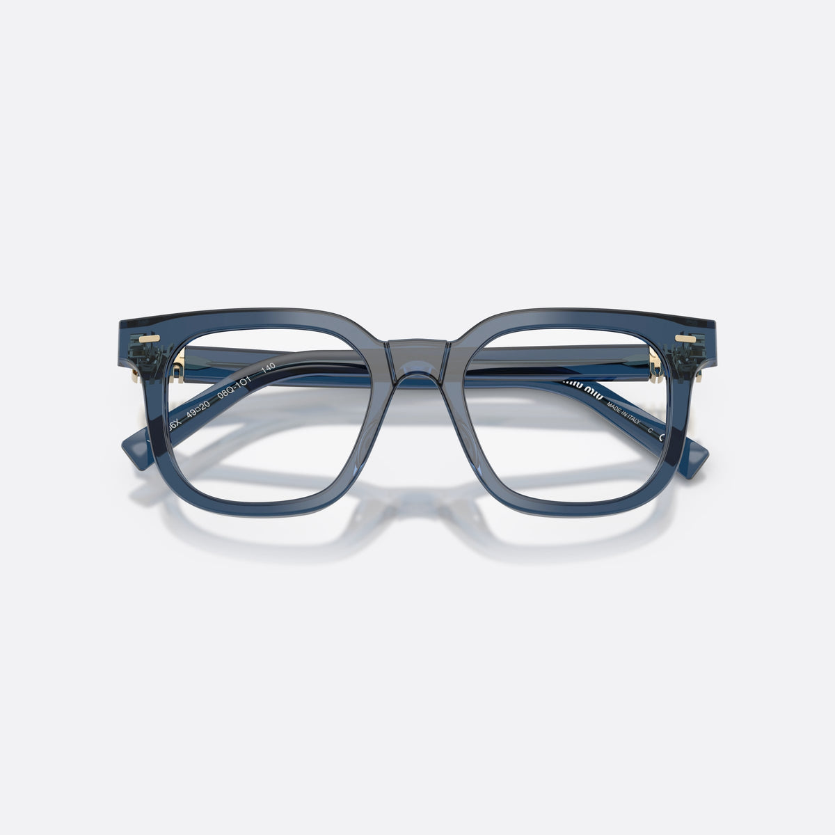 Rame ochelari de vedere Miu Miu MU 06XV 08Q1O1, patrati albastru, pentru femei, punte simplă, literele brandului pe brațe, ramă completă, cu brațele pliate