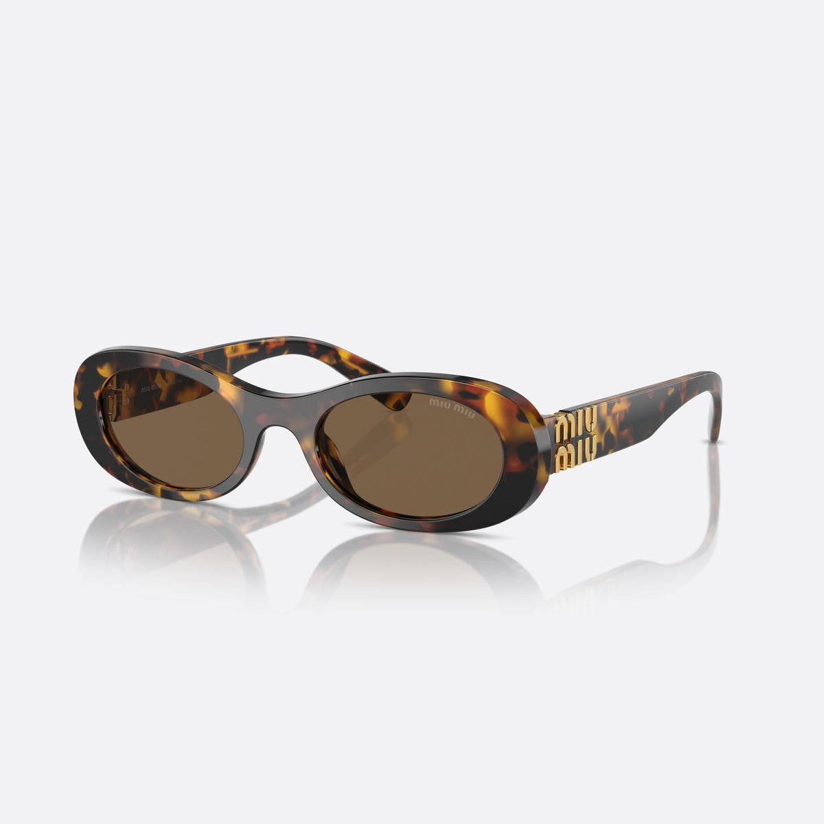 Miu Miu MU 06ZS VAU-06B A sunglasses, havana oval frame for women, plain integrated bridge, brand lettering on temples