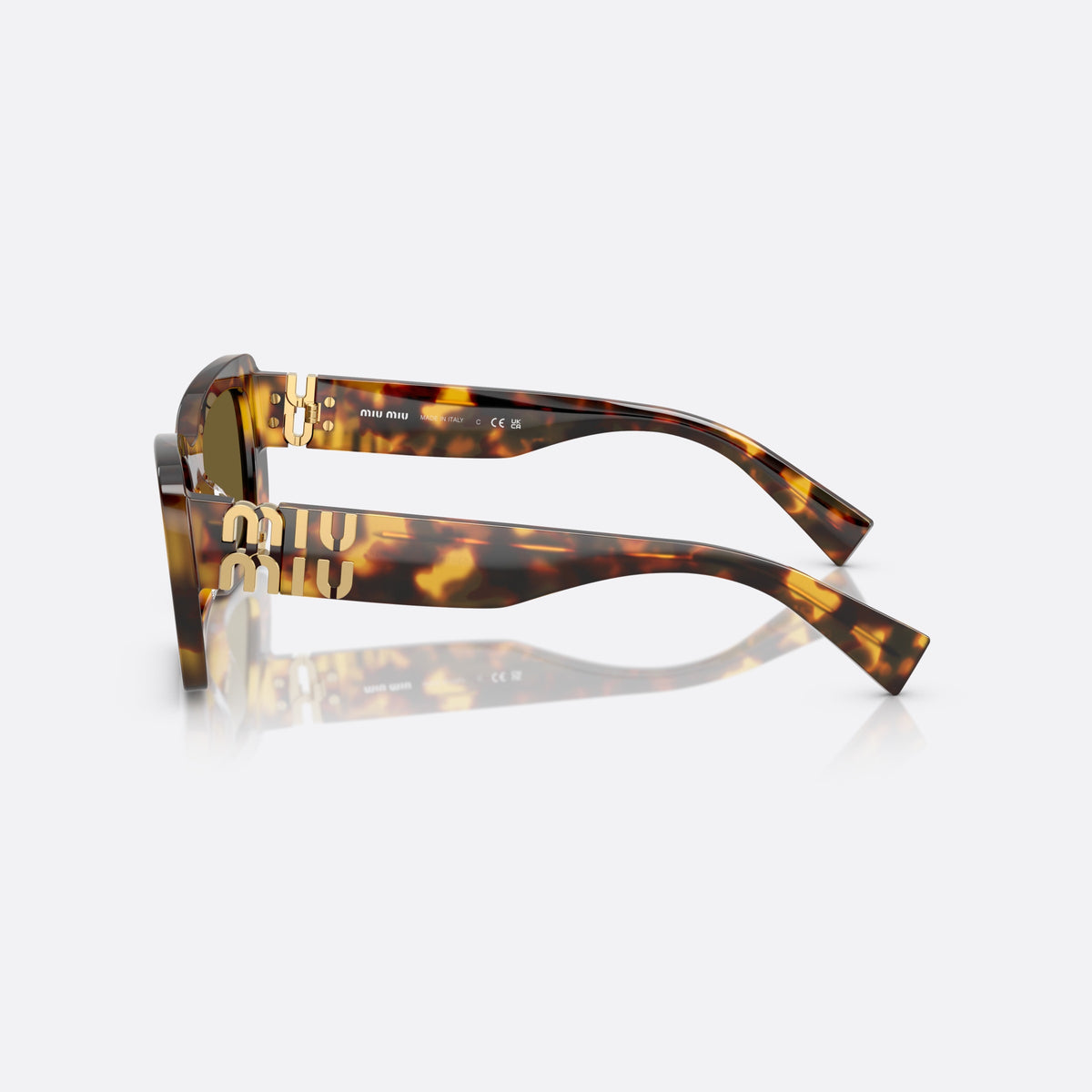 Ochelari de soare Miu Miu MU 07YS 14L09Z, visor havana, pentru femei, punte simplă, literele brandului pe brațe, vedere laterală