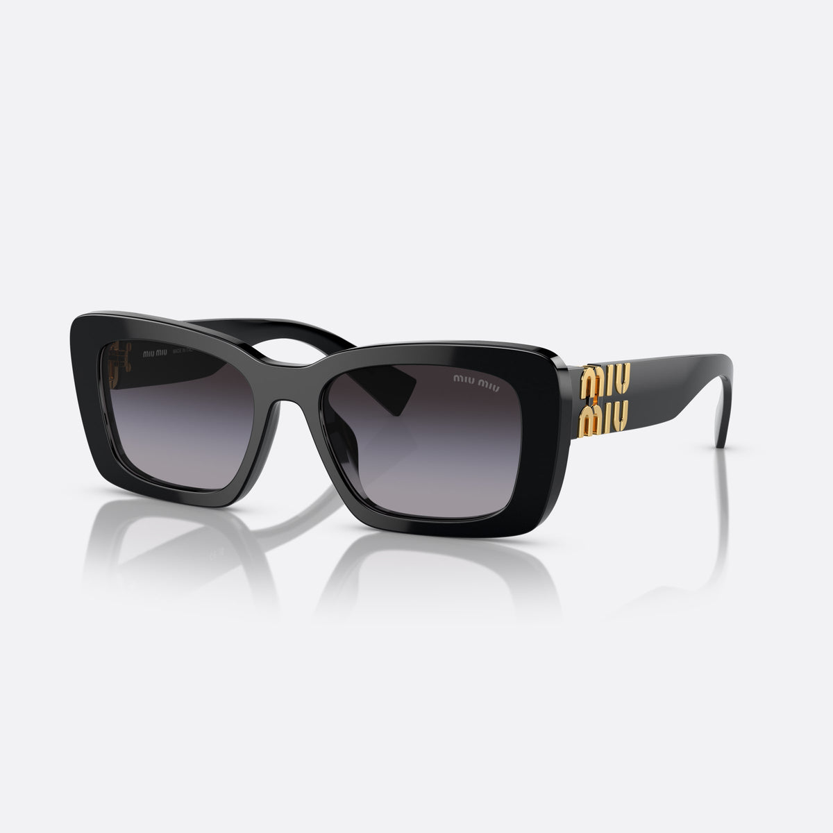 Ochelari de soare Miu Miu MU 07YS 1AB-5D1, rectangulari negru, pentru femei, punte simplă, integrată în ramă, brațe late, conice