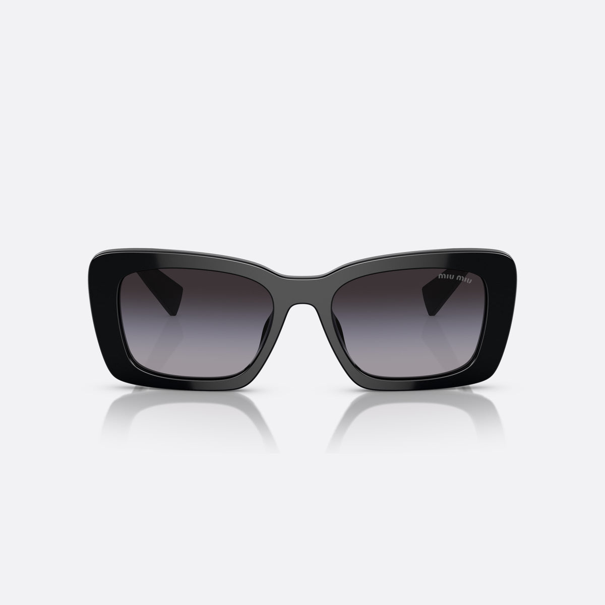 Ochelari de soare Miu Miu MU 07YS 1AB-5D1, rectangulari negru, pentru femei, punte simplă, integrată în ramă, brațe late, conice, vedere din față