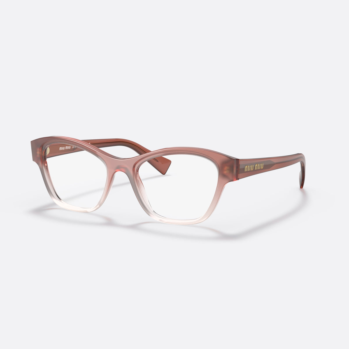 Miu Miu MU 08TV 06T1O1 eyeglasses, brown square frame for women, saddle-style bridge with raised center, slim tapered temples
