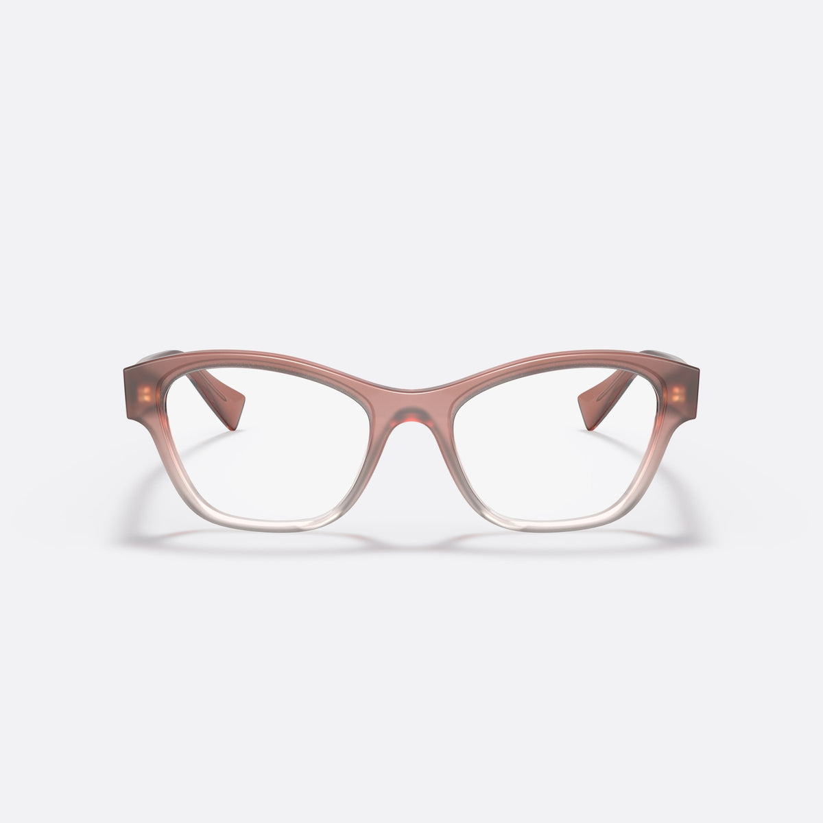 Miu Miu MU 08TV 06T1O1 eyeglasses, brown square frame for women, saddle-style bridge with raised center, slim tapered temples, front view