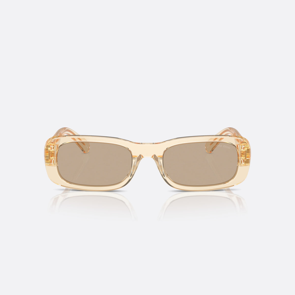 Miu Miu MU 08ZS 11T40F sunglasses, brown rectangle frame for women, keyhole bridge, brand lettering on the temples, front view