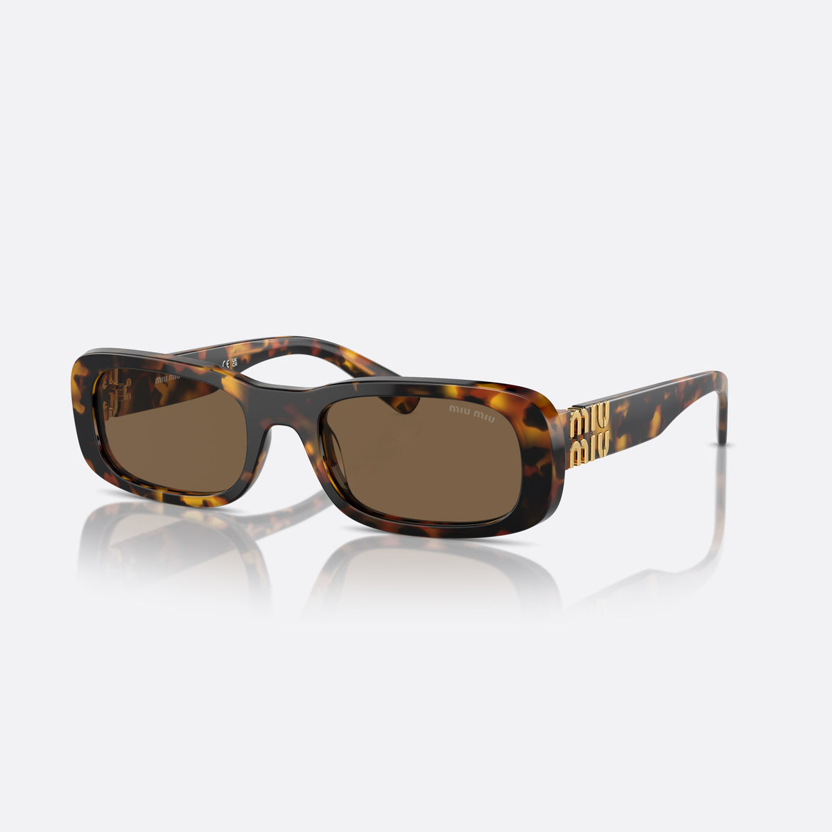 Miu Miu MU 08ZS VAU-06B A sunglasses, havana rectangle frame for women, plain bridge, brand lettering on temples, full rim