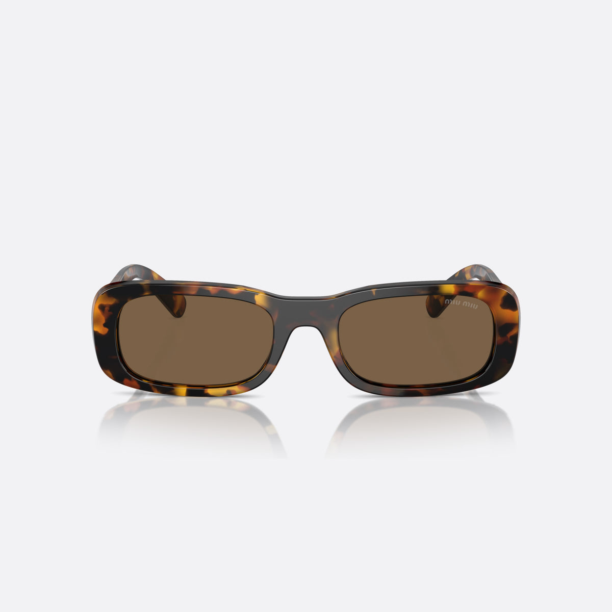 Miu Miu MU 08ZS VAU-06B A sunglasses, havana rectangle frame for women, plain bridge, brand lettering on temples, full rim, front view