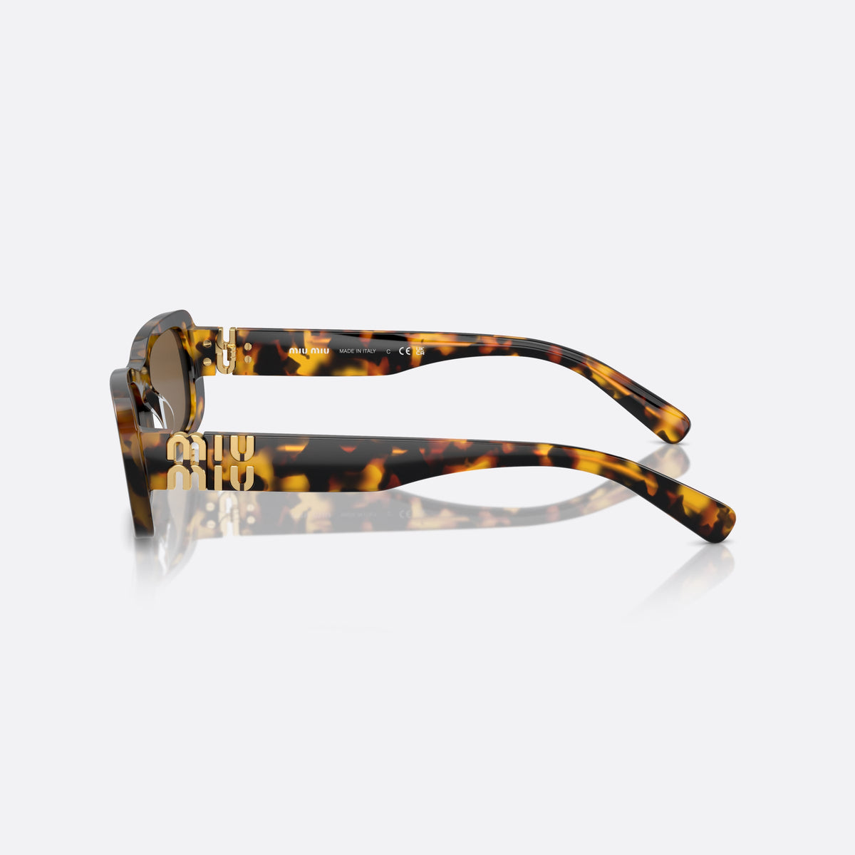 Miu Miu MU 08ZS VAU-06B A sunglasses, havana rectangle frame for women, plain bridge, brand lettering on temples, full rim, side view