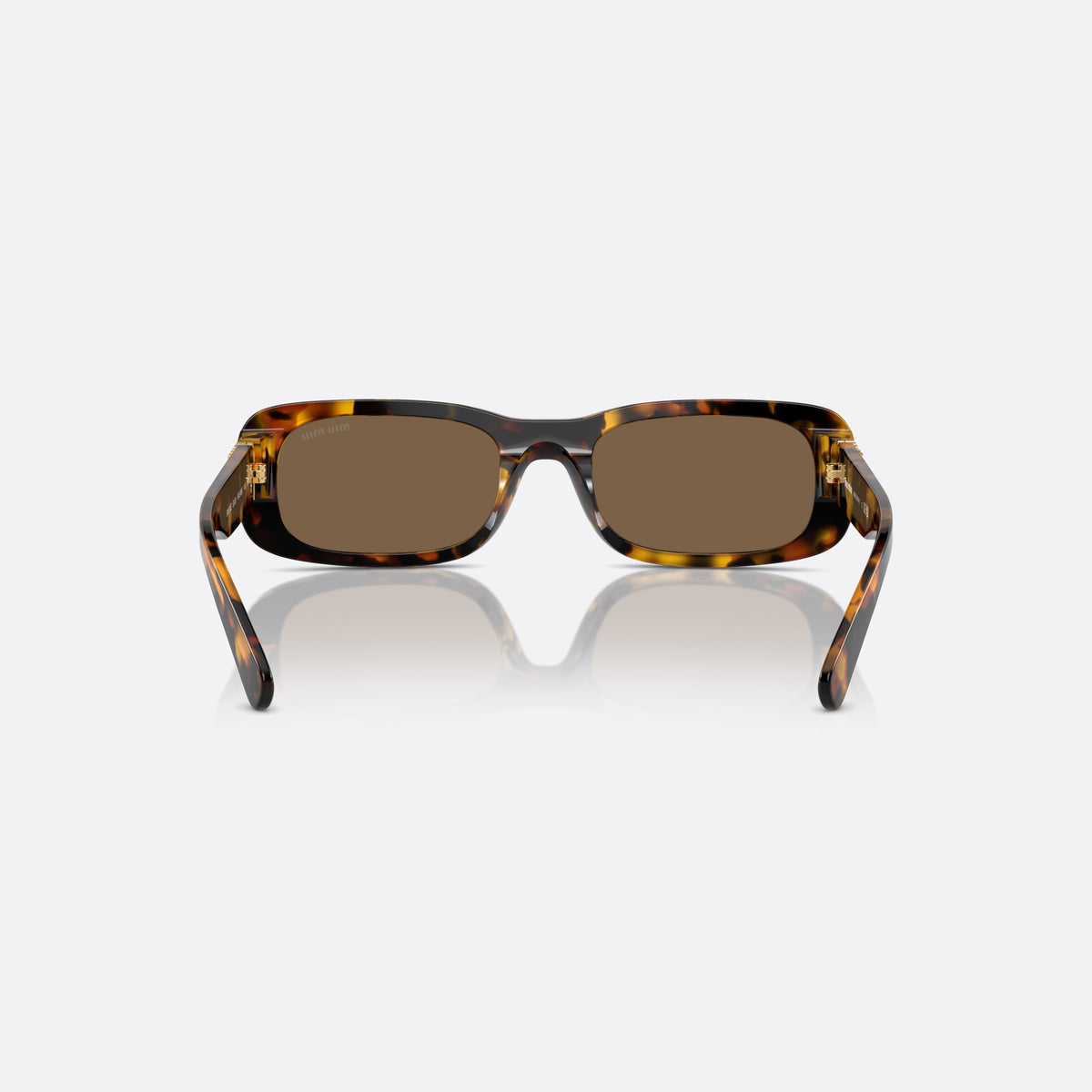 Miu Miu MU 08ZS VAU-06B A sunglasses, havana rectangle frame for women, plain bridge, brand lettering on temples, full rim, back view