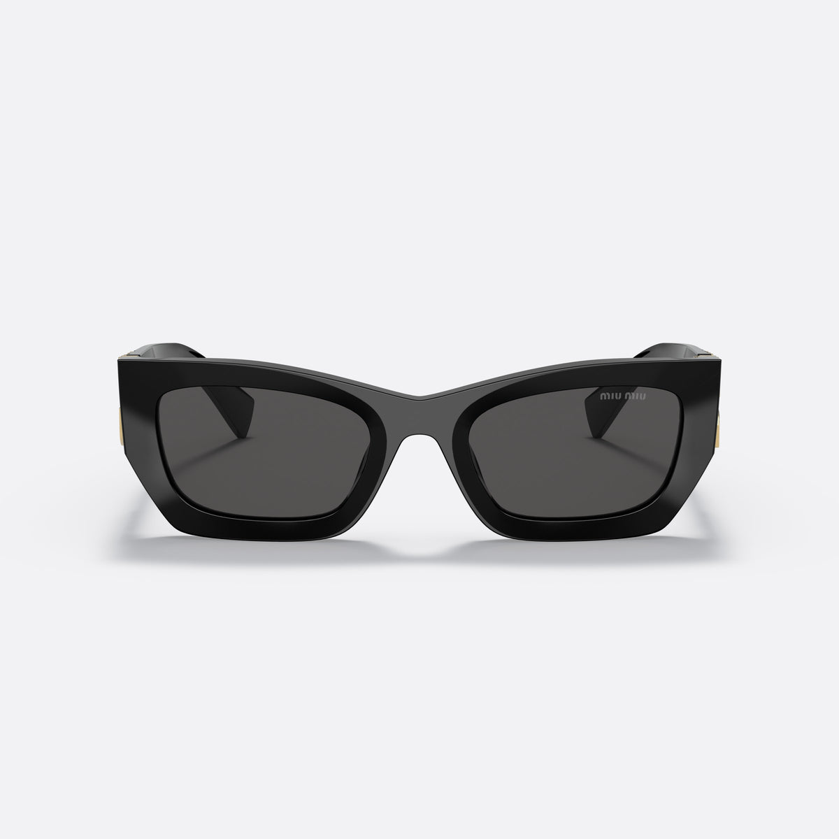 Miu Miu MU 09WS Runway 1AB-5S0 sunglasses, black rectangle frame for women, plain bridge, brand lettering on temples, full-rim frame, front view