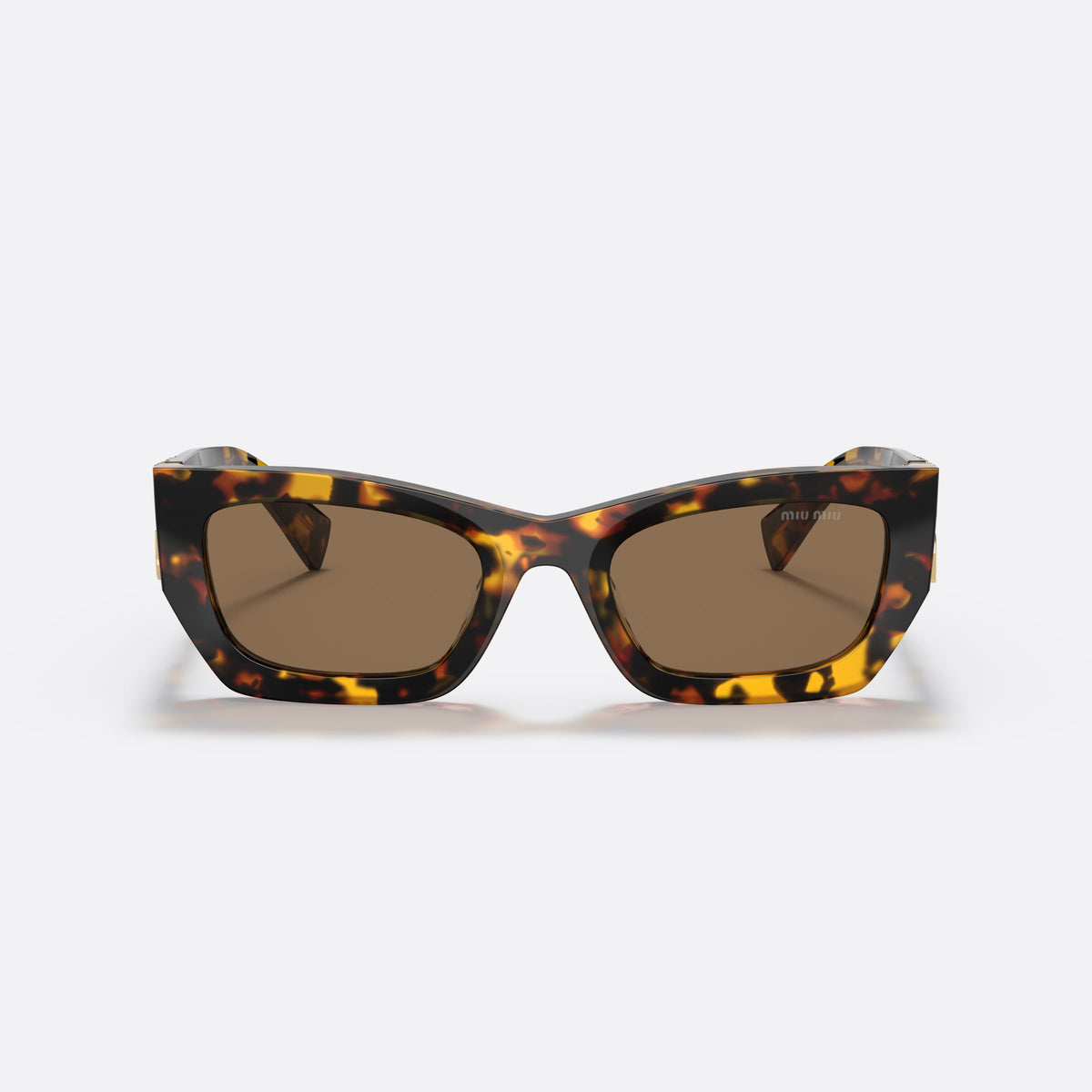 Ochelari de soare Miu Miu MU 09WS VAU-06B, rectangulari țestoasă, pentru femei, punte simplă între lentile, literele brandului pe brațe, vedere din față