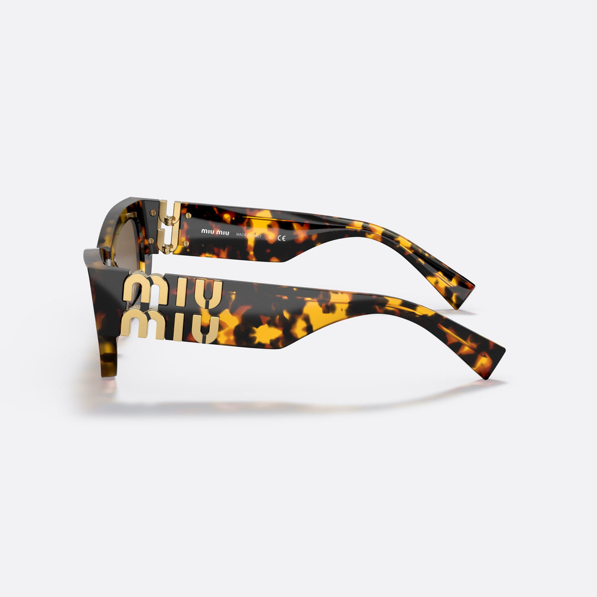 Ochelari de soare Miu Miu MU 09WS VAU-06B, rectangulari țestoasă, pentru femei, punte simplă între lentile, literele brandului pe brațe, vedere laterală