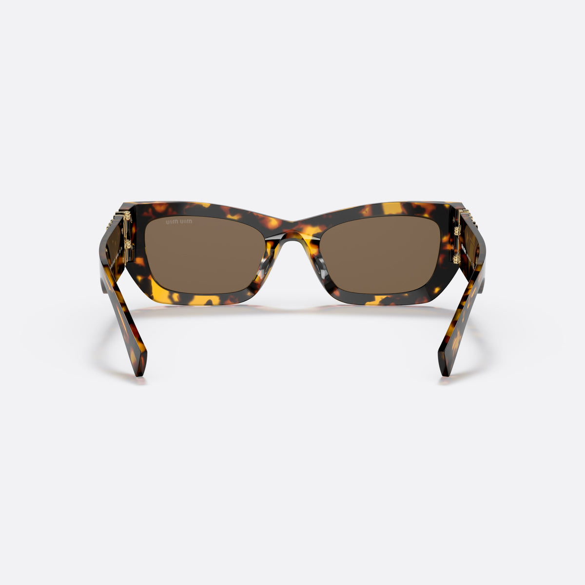 Ochelari de soare Miu Miu MU 09WS VAU-06B, rectangulari țestoasă, pentru femei, punte simplă între lentile, literele brandului pe brațe, vedere din spate