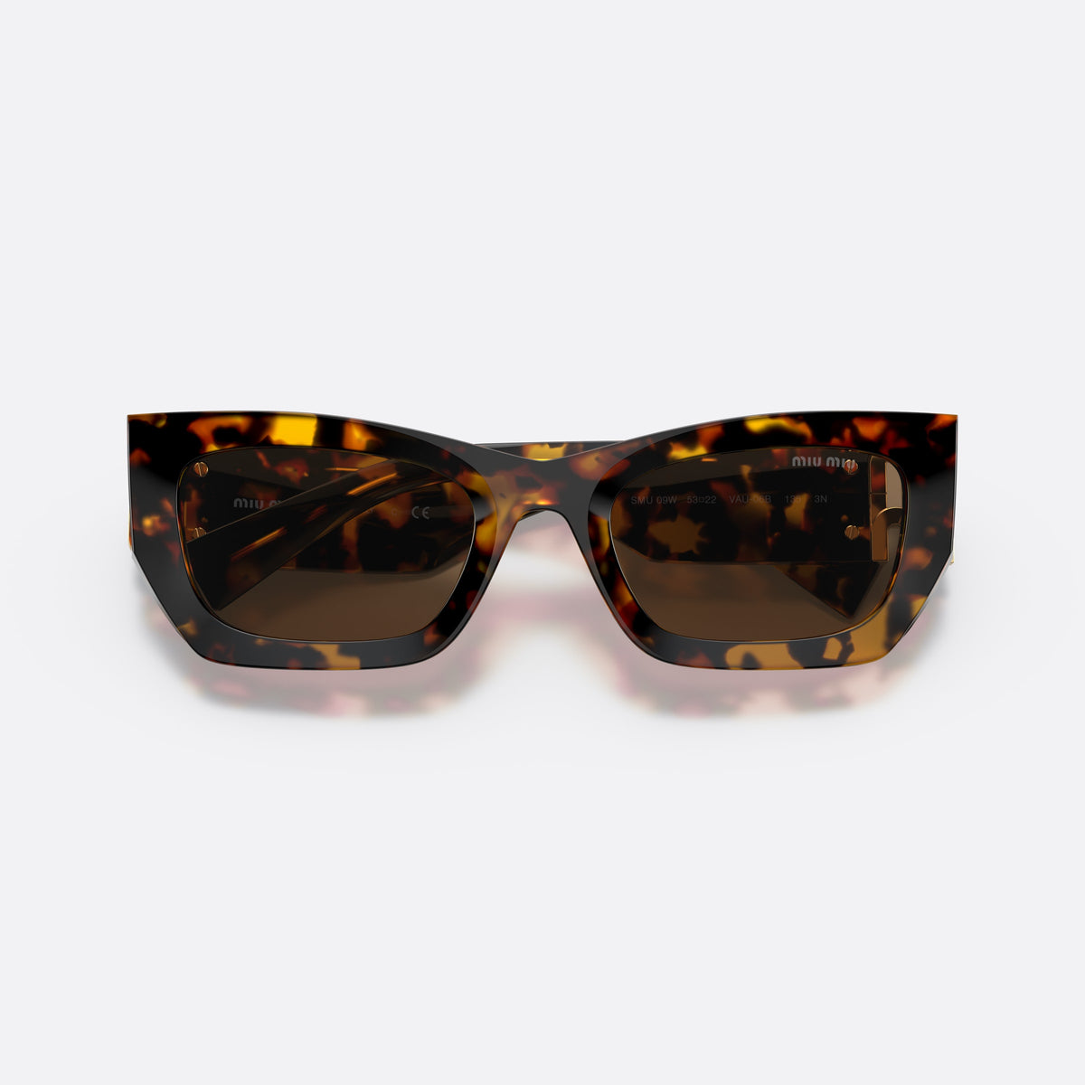 Ochelari de soare Miu Miu MU 09WS VAU-06B, rectangulari țestoasă, pentru femei, punte simplă între lentile, literele brandului pe brațe, cu brațele pliate