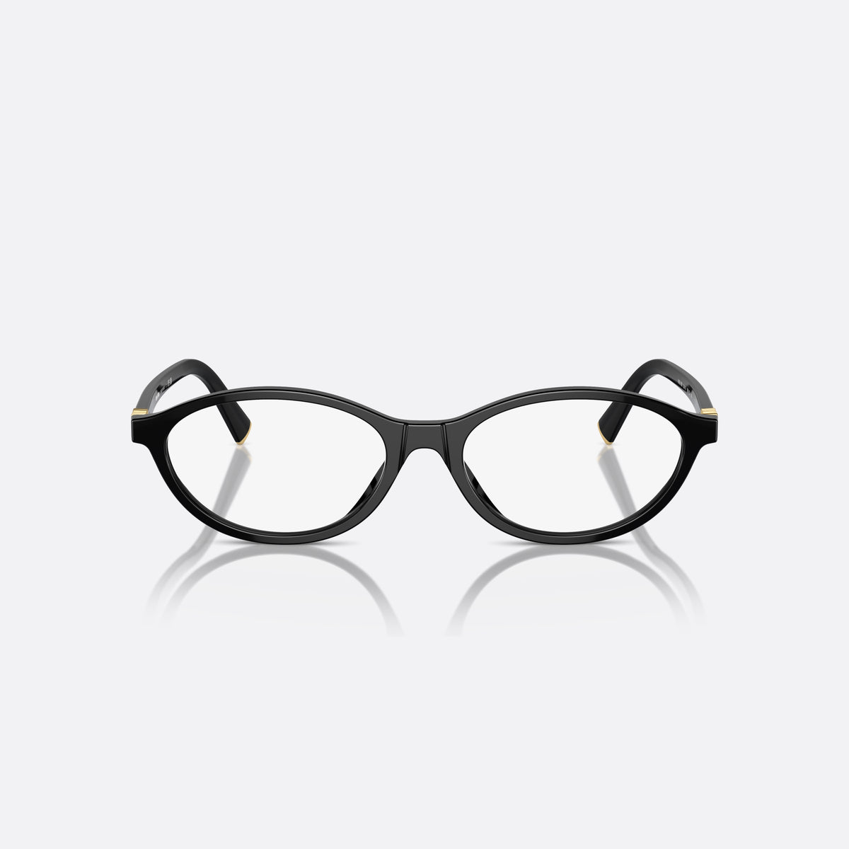 Miu Miu MU 09XV 16K-1O1 eyeglasses, black oval frame for women, plain integrated bridge, brand lettering on temples