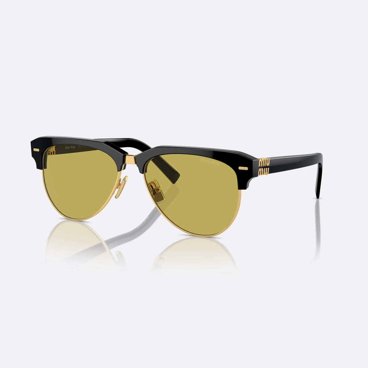 Ochelari de soare Miu Miu MU 09ZS 1AB-07O, pilot negru, pentru femei, punte dublă cu centru metalic, literele brandului pe brațe