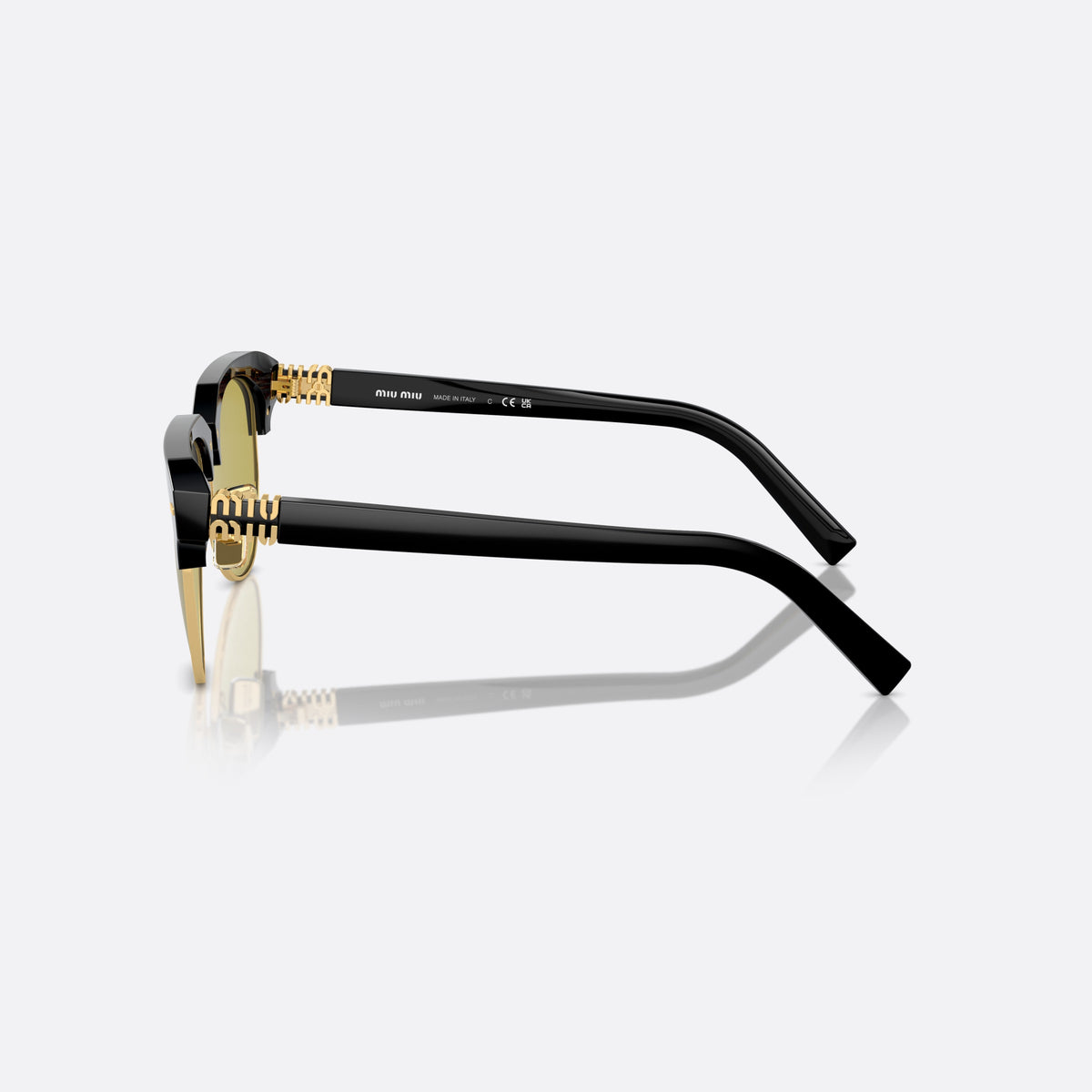 Ochelari de soare Miu Miu MU 09ZS 1AB-07O, pilot negru, pentru femei, punte dublă cu centru metalic, literele brandului pe brațe