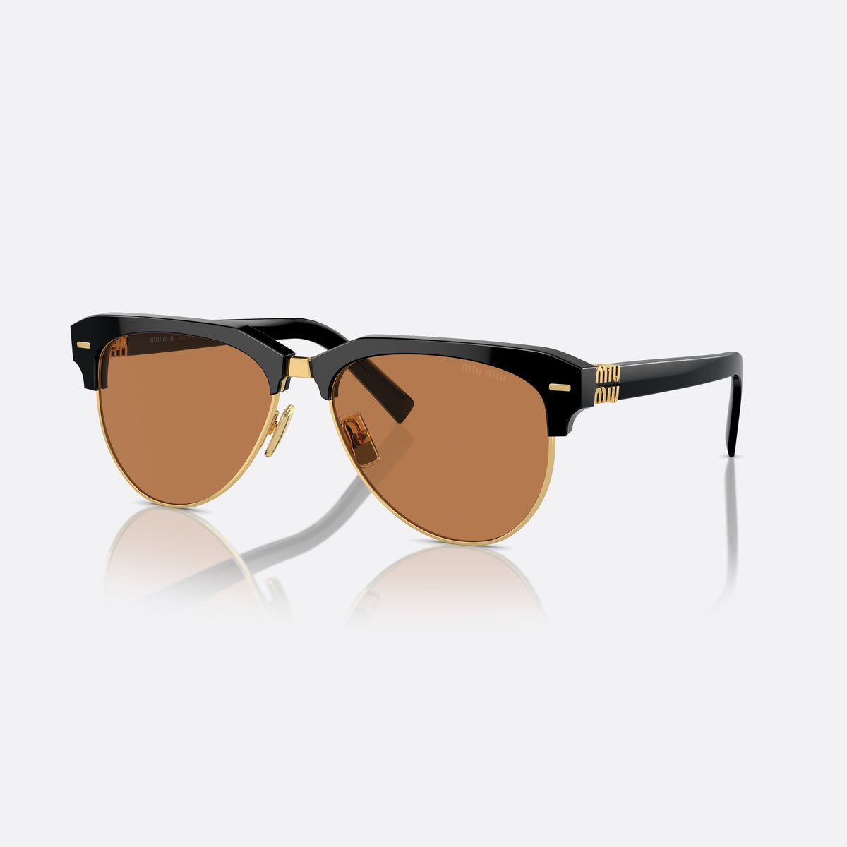Ochelari de soare Miu Miu MU 09ZS 1AB-2Z1, pilot negru, pentru femei, punte dublă metalică, logo al brandului pe braț