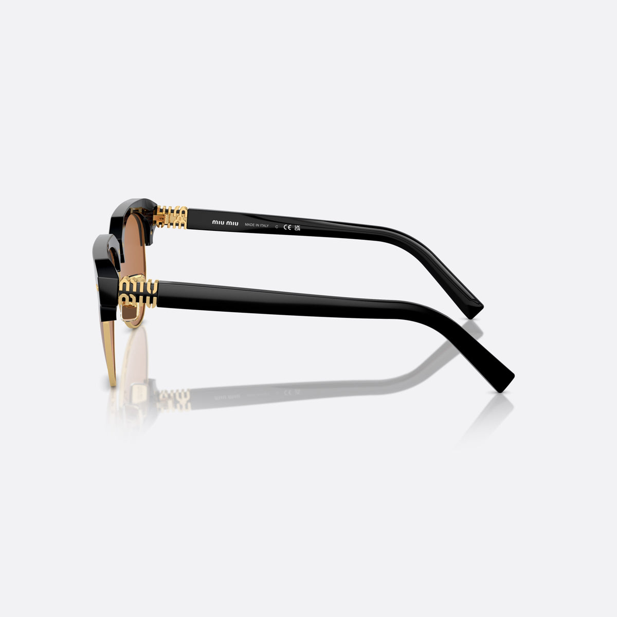 Ochelari de soare Miu Miu MU 09ZS 1AB-2Z1, pilot negru, pentru femei, punte dublă metalică, logo al brandului pe braț, vedere laterală