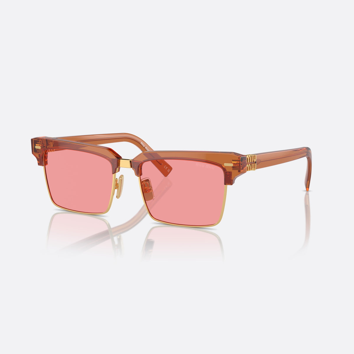 Miu Miu MU 10ZS 15T-1D0 sunglasses, brown square frame for women, metal bridge with polished finish