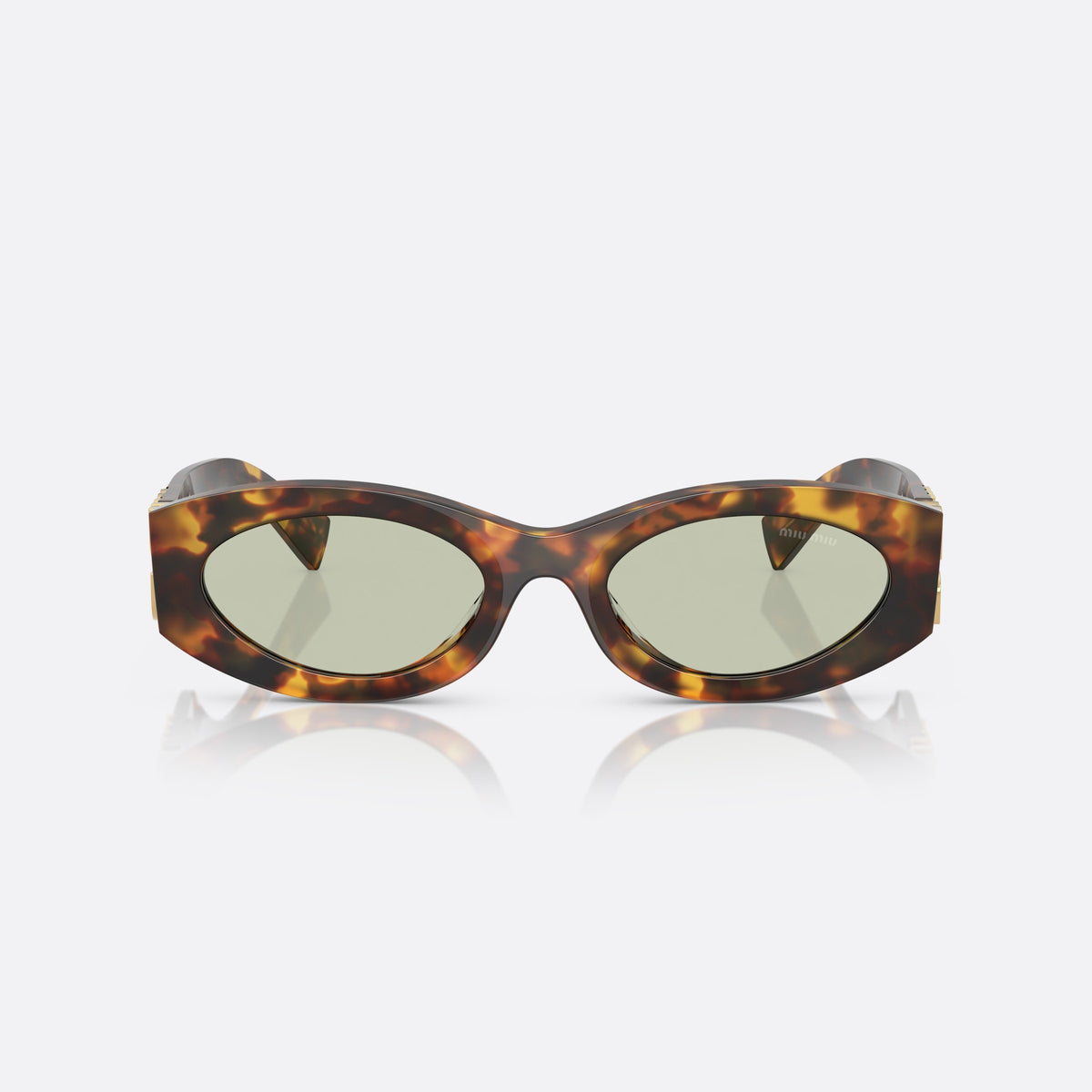 Miu Miu MU 11WS 14L50O sunglasses, havana oval frame for women, keyhole bridge, brand logo on temple, wide tapered temples, front view