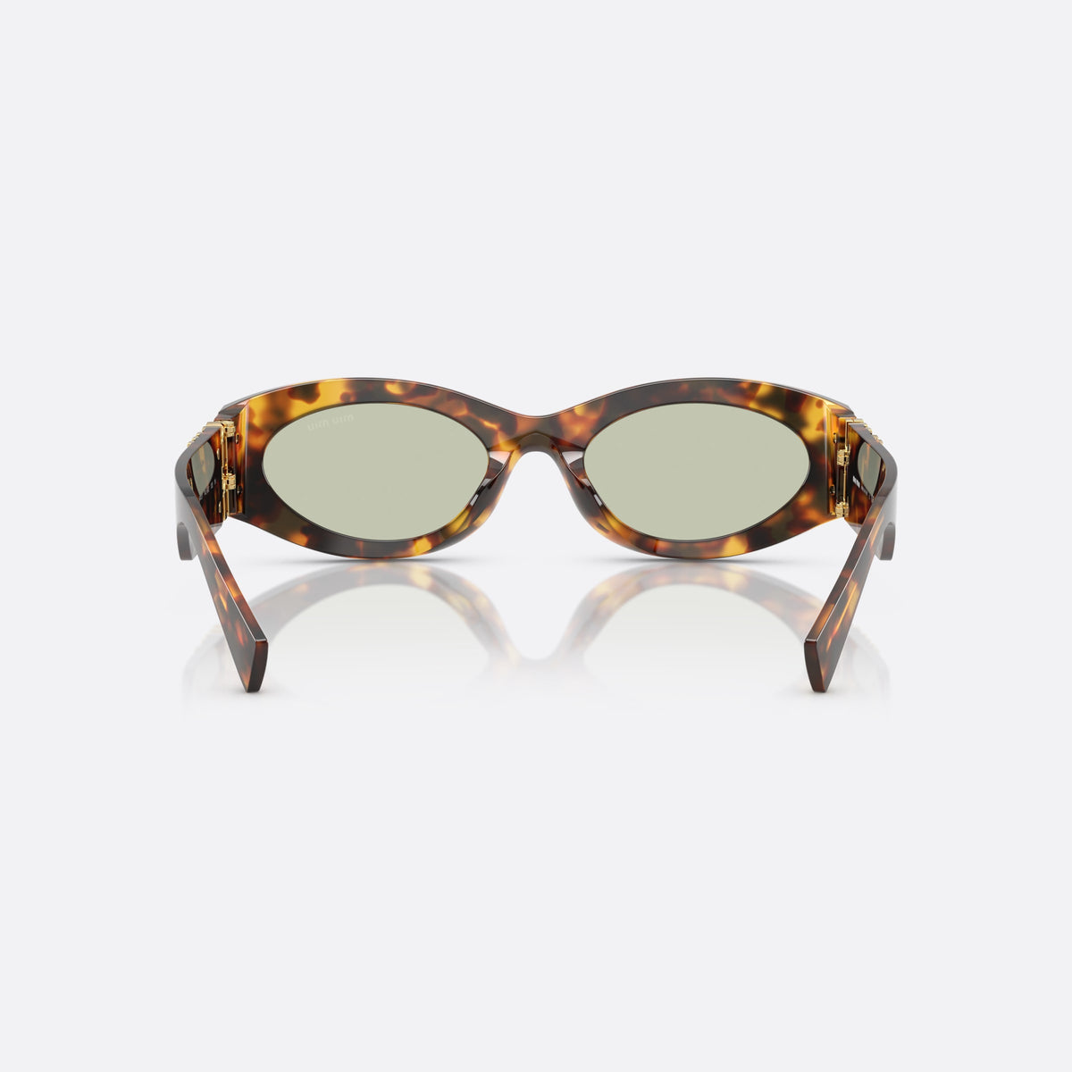 Miu Miu MU 11WS 14L50O sunglasses, havana oval frame for women, keyhole bridge, brand logo on temple, wide tapered temples, back view