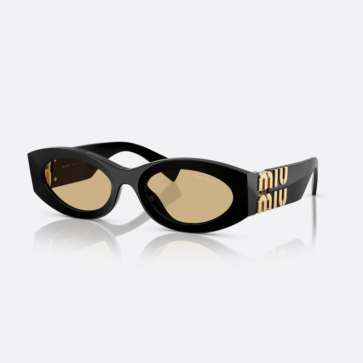 Miu Miu MU 11WS 16K10R sunglasses, black oval frame for women, plain integrated bridge, brand lettering on temples