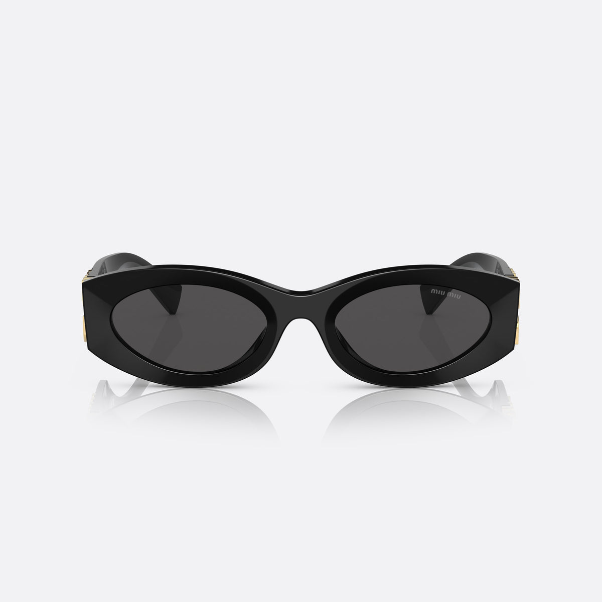 Miu Miu MU 11WS 1AB5S0 sunglasses, black oval frame for women, keyhole bridge, brand lettering on temples, full-rim frame, front view