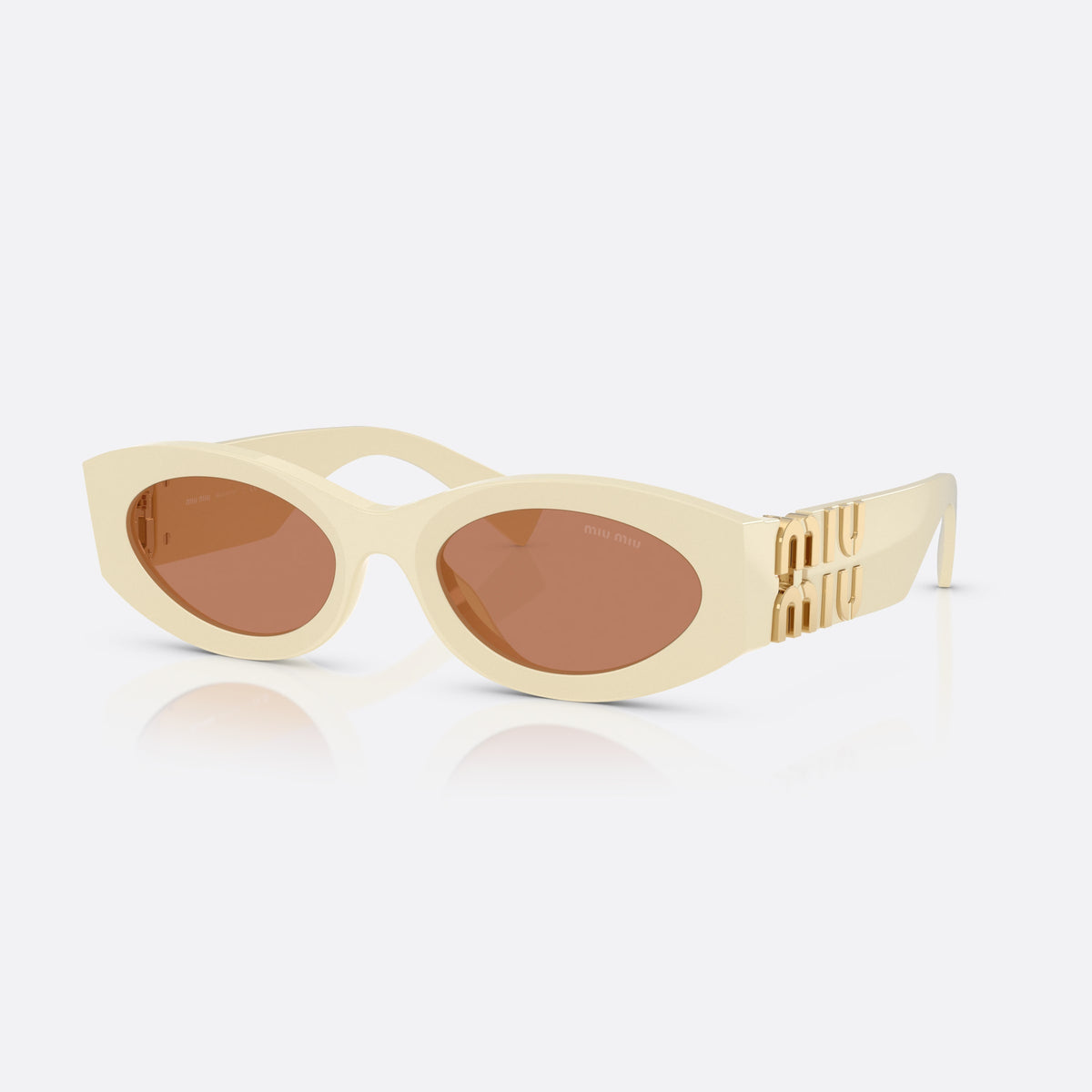 Miu Miu MU 11WS 21D90Q sunglasses, white oval frame for women, plain integrated bridge, brand lettering on temples