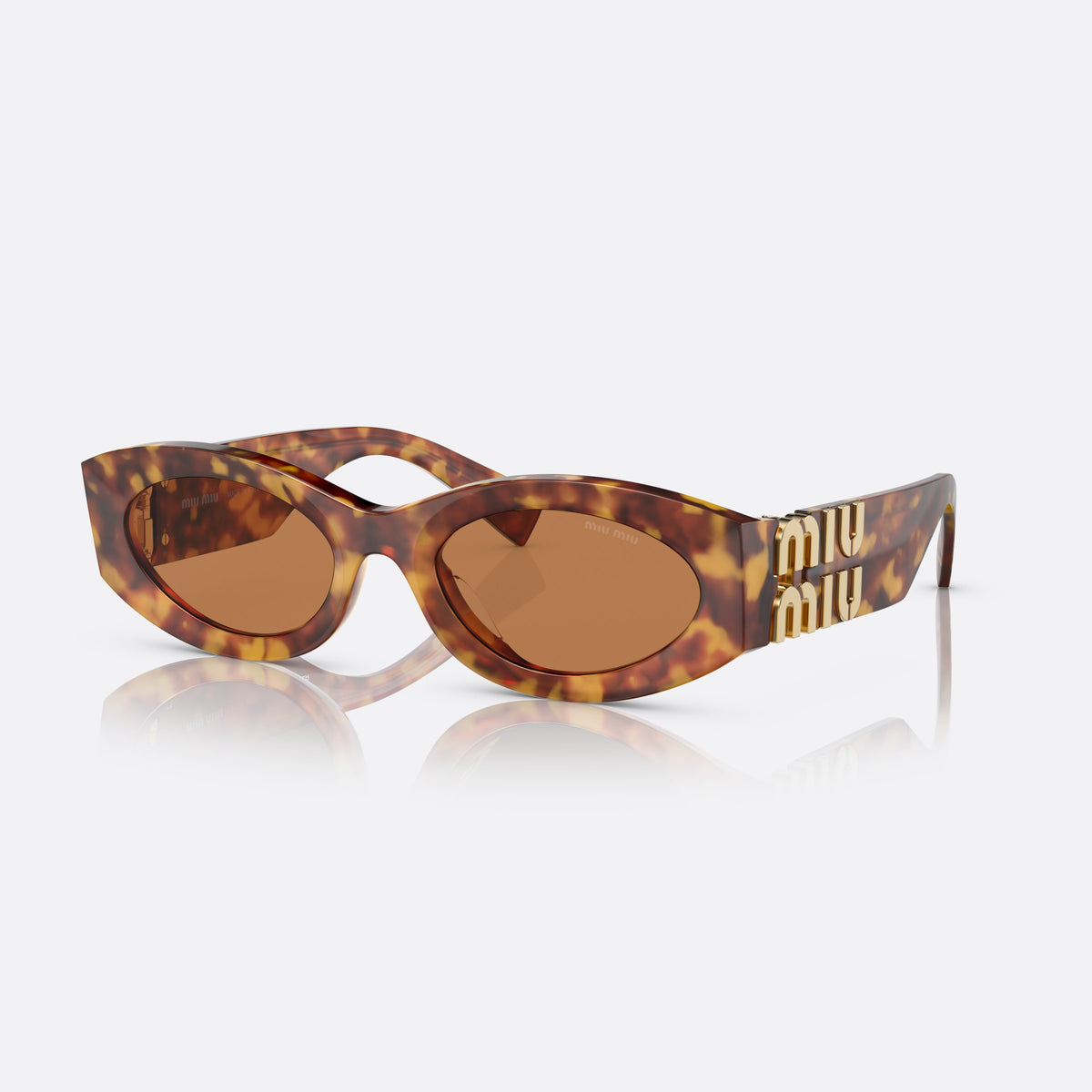 Miu Miu MU 11WS 4BW2Z1 sunglasses, havana oval frame for women, plain bridge, brand lettering on temples