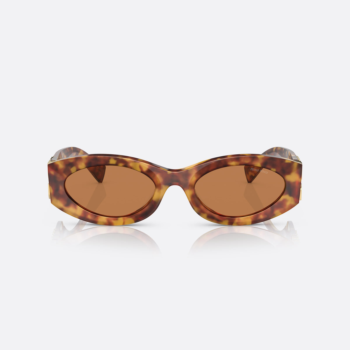 Miu Miu MU 11WS 4BW2Z1 sunglasses, havana oval frame for women, plain bridge, brand lettering on temples, front view