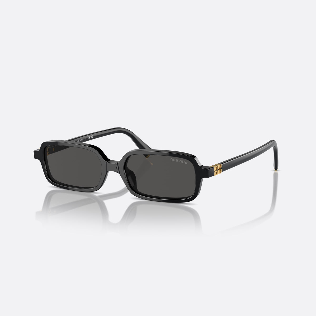 Ochelari de soare Miu Miu MU 11ZS 16K-5S0, rectangulari negru, pentru femei, punte dublă simplă, literele brandului pe brațe