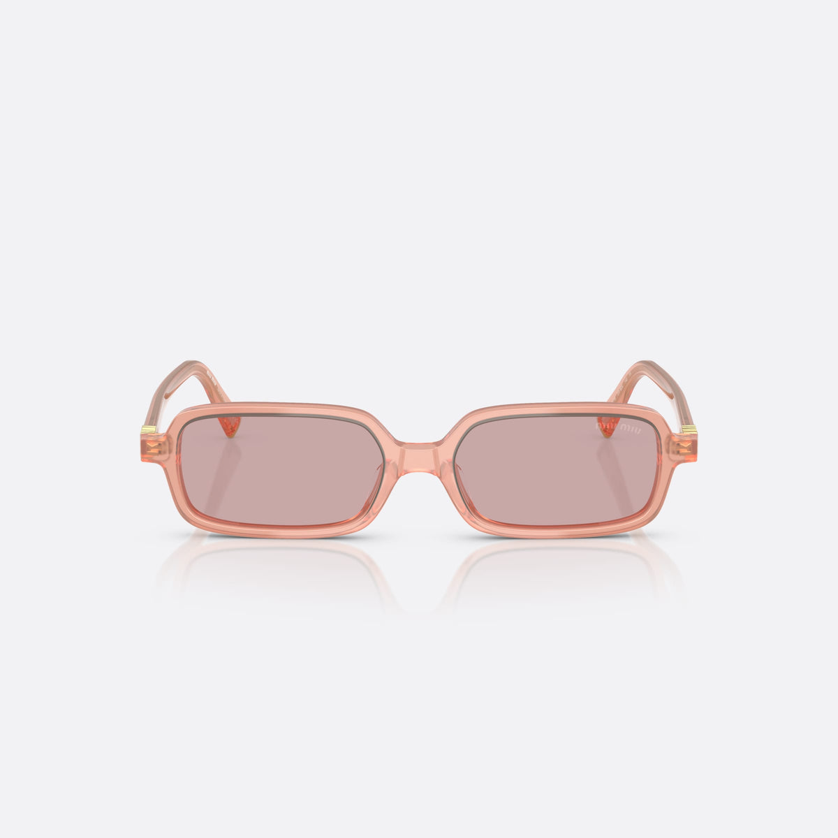 Ochelari de soare Miu Miu MU 11ZS 20I60V, rectangulari roz, pentru femei, punte simplă cu dublu arc, literele brandului pe brațe, vedere din față