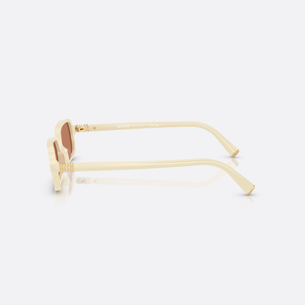 Miu Miu MU 11ZS 21D90Q sunglasses, white rectangle frame for women, plain bridge joining lenses, full-rim thick frame, side view