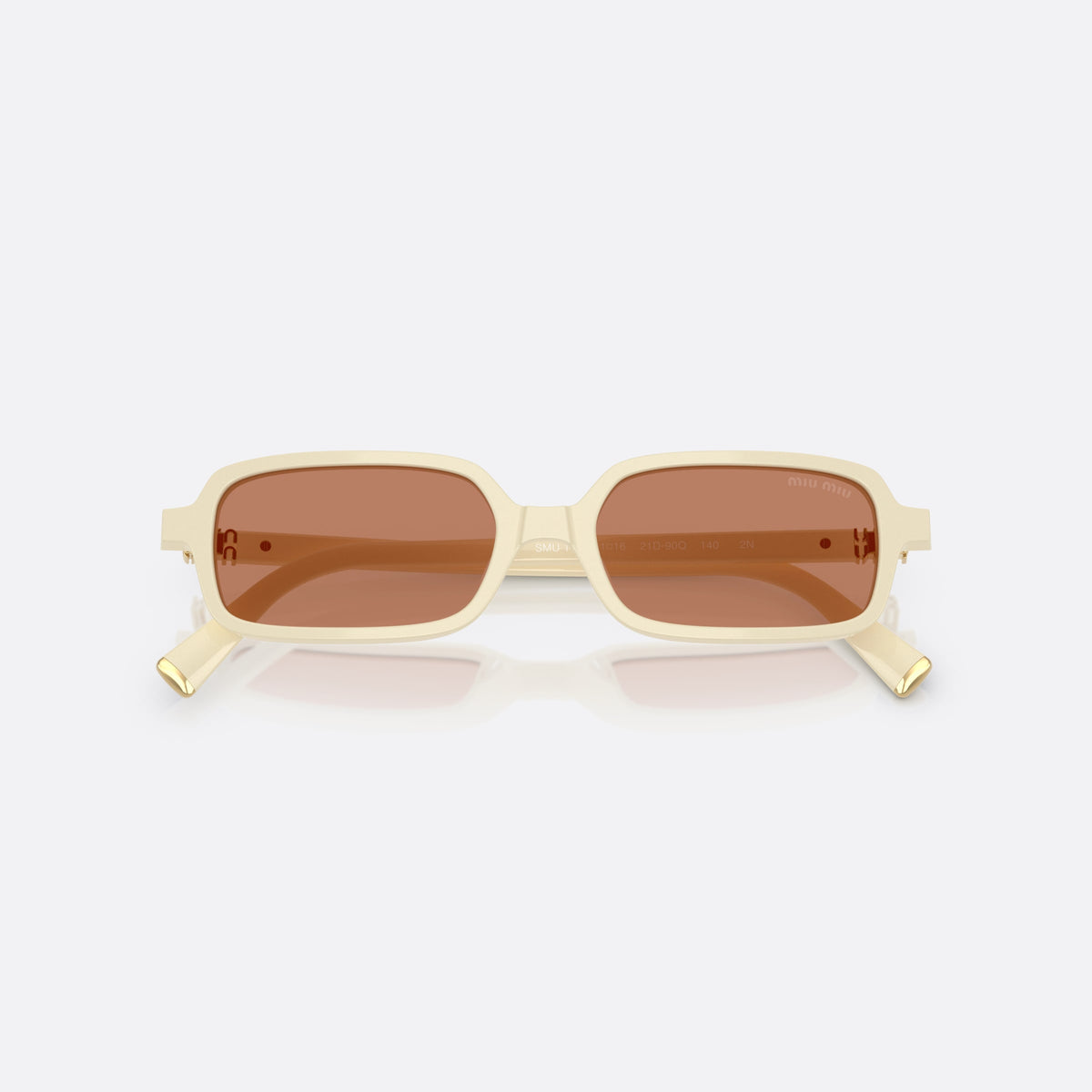 Miu Miu MU 11ZS 21D90Q sunglasses, white rectangle frame for women, plain bridge joining lenses, full-rim thick frame, folded