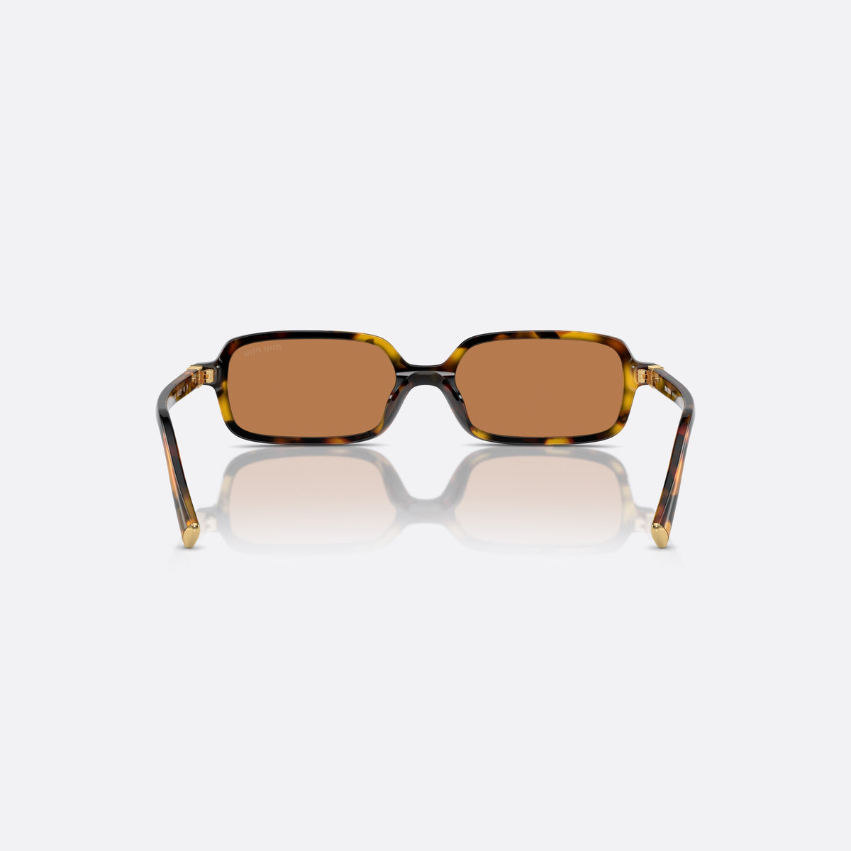 Miu Miu MU 11ZS VAU-2Z1 sunglasses, havana rectangle frame for women, plain bridge, integrated, brand lettering on temples, back view