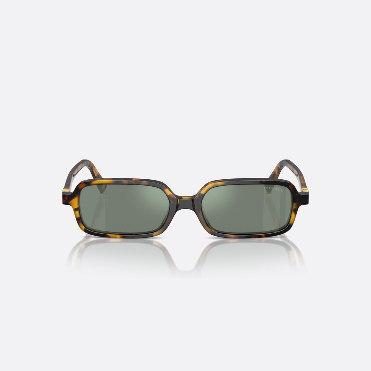 Ochelari de soare Miu Miu MU 11ZS VAU04M, rectangulari havana, pentru femei, punte keyhole, placă cu logo-ul brandului pe braț, vedere din față