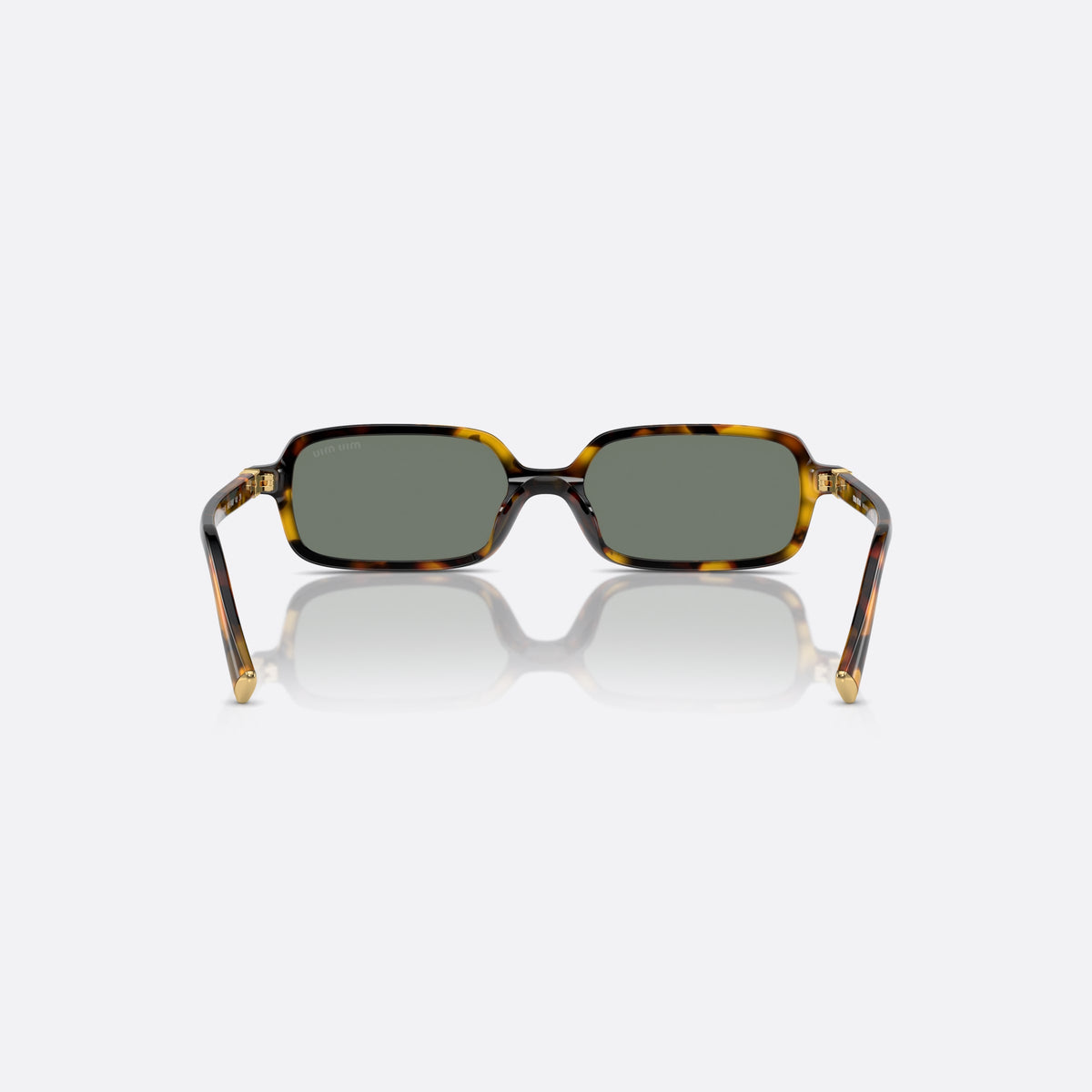 Ochelari de soare Miu Miu MU 11ZS VAU04M, rectangulari havana, pentru femei, punte keyhole, placă cu logo-ul brandului pe braț, vedere din spate